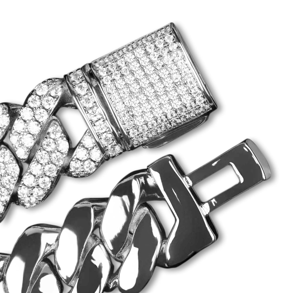 12MM DIAMOND PRONG LINK CHAIN - WHITE GOLD